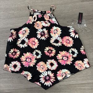 NO BOUNDARIES Black Floral Woven Smock Neck Handkerchief Cami Top SZ. Jr. Medium